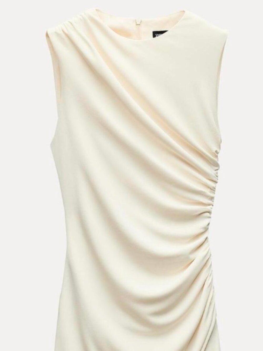 Zara White Cocktail Dress with Ruched Detail (Size S)